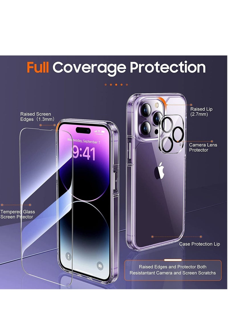 ELTRAZONE [5 in 1] uniqueMe Designed for iPhone 14 Pro Max Case with 2 Pack Tempered Glass Screen Protector 2pcs Camera Lens Protector  [Military Grade Protection] Shockproof Slim Thin  Anti-Scratch Kit-Clear - Image 2