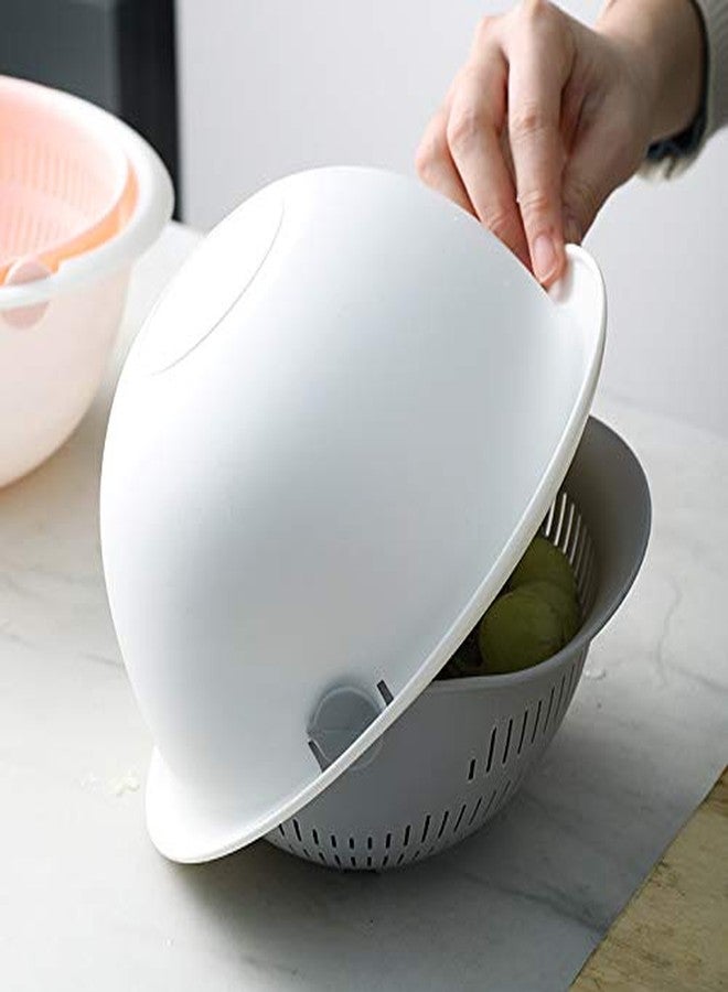 MIXNEX Double-Layer Colander Bowl Set – Drain & Rinse Basket with Inner Strainer – Kitchen Sink Food Washing Bowl for Fruits, Vegetables, Pasta – Gray, Beige, White, Pink (Pink) - Image 4