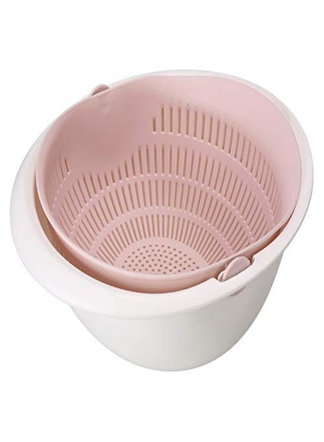 MIXNEX Double-Layer Colander Bowl Set – Drain & Rinse Basket with Inner Strainer – Kitchen Sink Food Washing Bowl for Fruits, Vegetables, Pasta – Gray, Beige, White, Pink (Pink) - Image 1