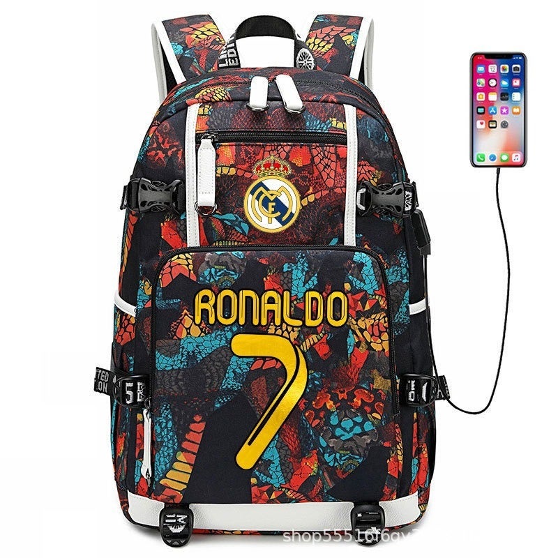 Football Star Backpack for Kids & Adults - Large Capacity Sports Backpack with USB Port, Waterproof Oxford Fabric, Breathable & Durable, Ideal for Soccer, Basketball, Gym, Travel