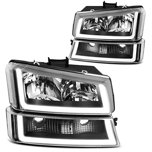 DWVO Headlight Assembly Compatible with 2003-2006 Chevy Avalanche Silverado 1500 1500HD 2500 2500HD 3500/2007 Chevrolet Silverado Classic Pickup Headlamp Black Housing Clear Reflector Lens (LED DRL) - Image 1