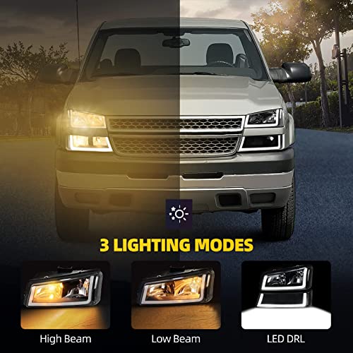 DWVO Headlight Assembly Compatible with 2003-2006 Chevy Avalanche Silverado 1500 1500HD 2500 2500HD 3500/2007 Chevrolet Silverado Classic Pickup Headlamp Black Housing Clear Reflector Lens (LED DRL) - Image 3