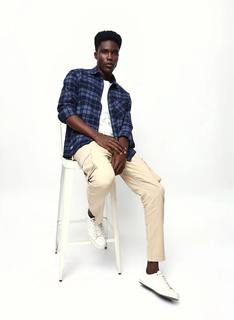 Dennis Lingo Men's Navy 100% Cotton Casual Button Down Relaxed Shirt