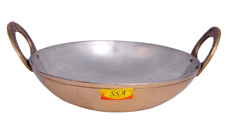 SHIV SHAKTI ARTS SHIV SHAKTI ARTS® Brass Kadhai - Use for Serving & Cooking Food in Hotel, Restaurants, Cafe(No.1 | Gold - Insight Nickle Plated Design)  - Image 1