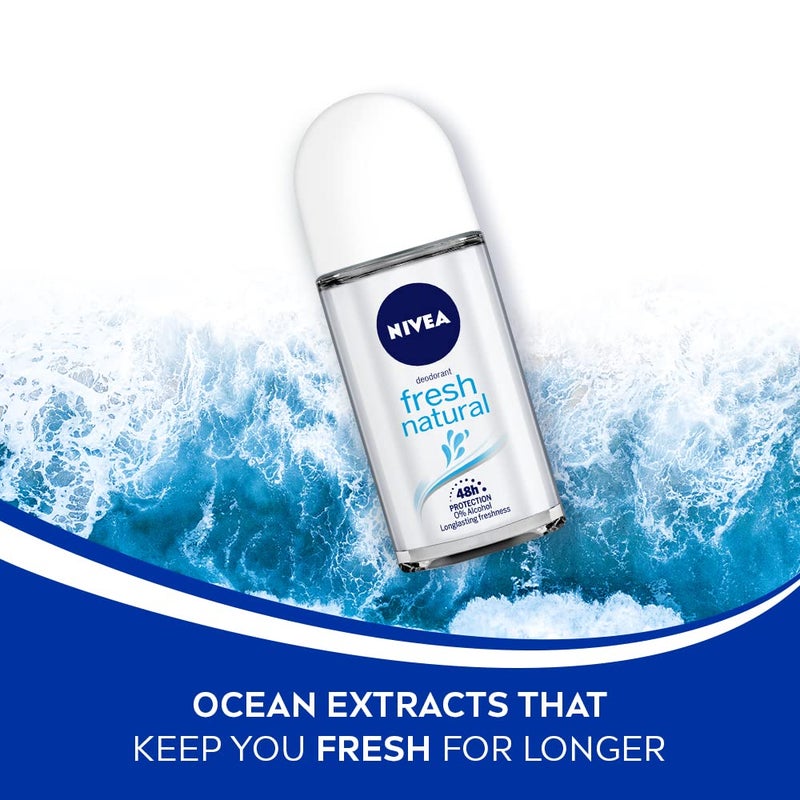 Nivea Deodorant Roll On Fresh Natural for Unisex 50ml Pack of 3 - Image 3