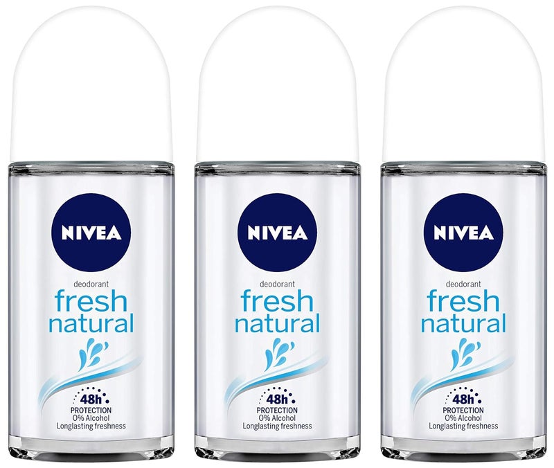 Nivea Deodorant Roll On Fresh Natural for Unisex 50ml Pack of 3 - Image 1