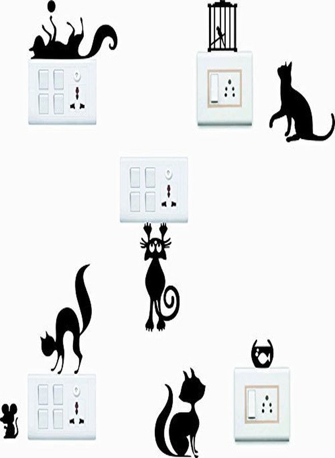 ARWY Wall Sticker for Bedroom Wall Stickers Funny Cat Wall Sticker Standard Sun MILD Vinyl Size - Height 18Cm X 20Cm (Set of 5) Color - Black
