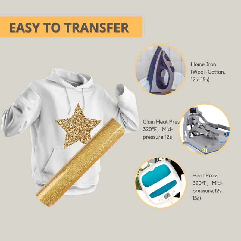FANSGUAR Silver Glitter HTV Roll -12" x10ft Iron on Heat Transfer Vinyl for DIY Shirts Gifts - Image 5