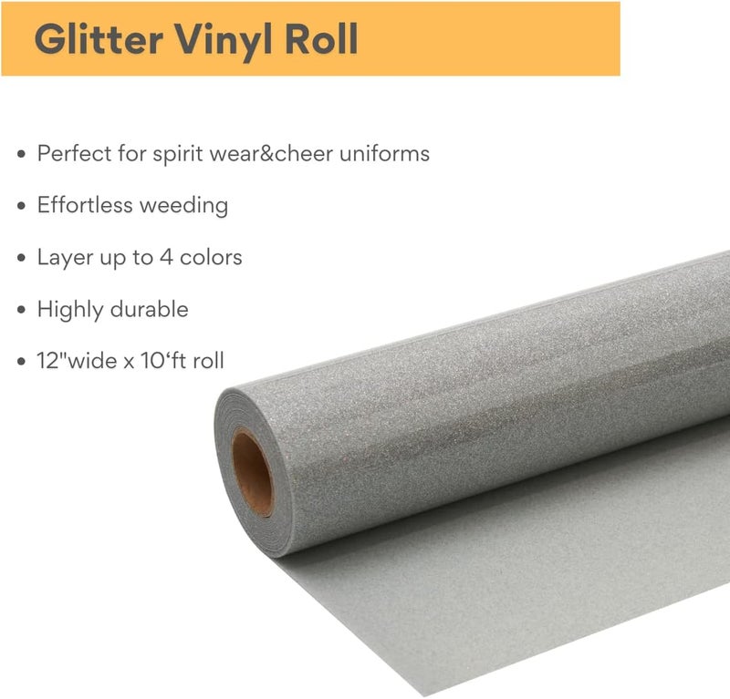 FANSGUAR Silver Glitter HTV Roll -12" x10ft Iron on Heat Transfer Vinyl for DIY Shirts Gifts - Image 2