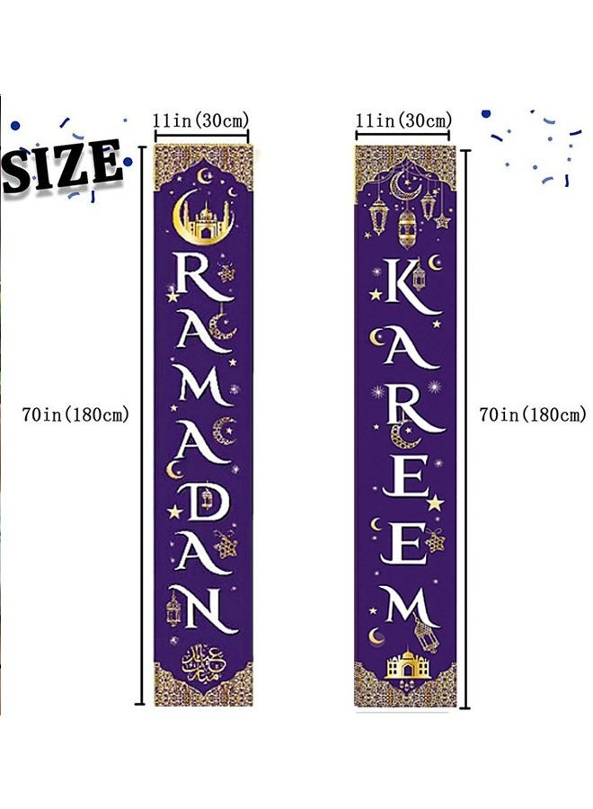 زفيف 2 PCS Ramadan Kareen Mubarak Decorations مجموعة رمضان مبارك شرفة علامة - مرحبًا بكم في اليوم الأول من رايبان عيد لافتة معلقة لزخارف الباب الأمامي الداخلي/الخارجي رمضان عيد رمضان (أرجواني) - Image 2
