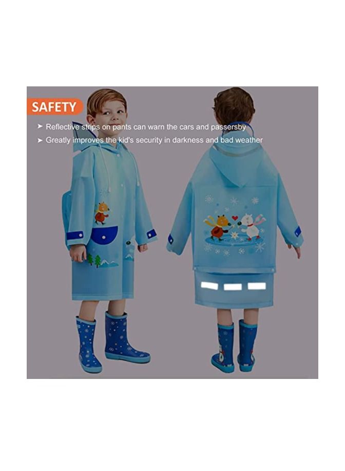 SYOSI Kids Hooded Raincoats Boys Girls Durable Waterproof Windbreaker Poncho 3D Printed Lightweight Cartoon Raincoat Children's Schoolbag Rainwear with Transparent Hat Brim Reflective Stripes BLUE  - Image 3