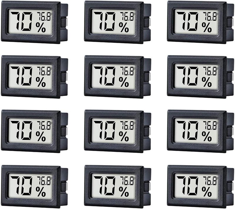 Pgzsy 12 Pack Mini Small Digital Electronic Temperature Humidity Meters Gauge Indoor Thermometer Hygrometer LCD Display Fahrenheit (℉) for Humidors, Greenhouse, Garden - Image 1