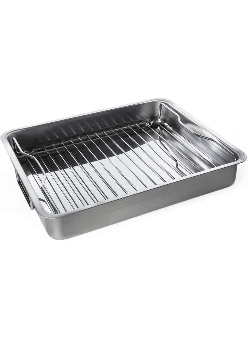 صينية تحميص مع رف شوي، ستانلس ستيل، 40 x 32 x 7 سم - Image 1