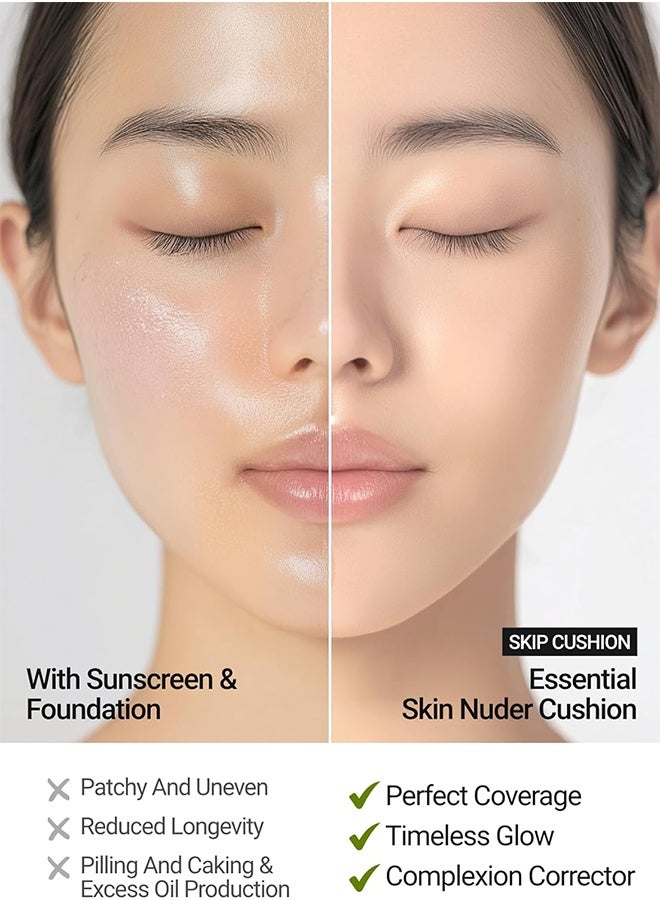 JUNG SAEM MOOL Essential Skin Nuder Cushion, Natural Radiant Finish Cushion Foundation with Buildable Coverage, Lightweight Texture, Foundation Makeup（17N Fair Light, Refill Included） - Image 4