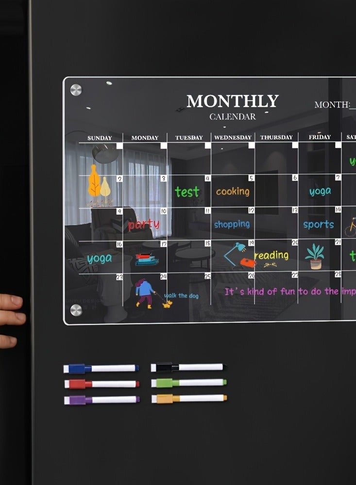 لوحة بيضاء مغناطيسية من الأكريليك للتقويم الشهري للثلاجة - لوحة تخطيط شفافة قابلة للمسح الجاف مع أقلام تحديد - منظم مطبخ مثالي للمنزل والمكتب - Image 5