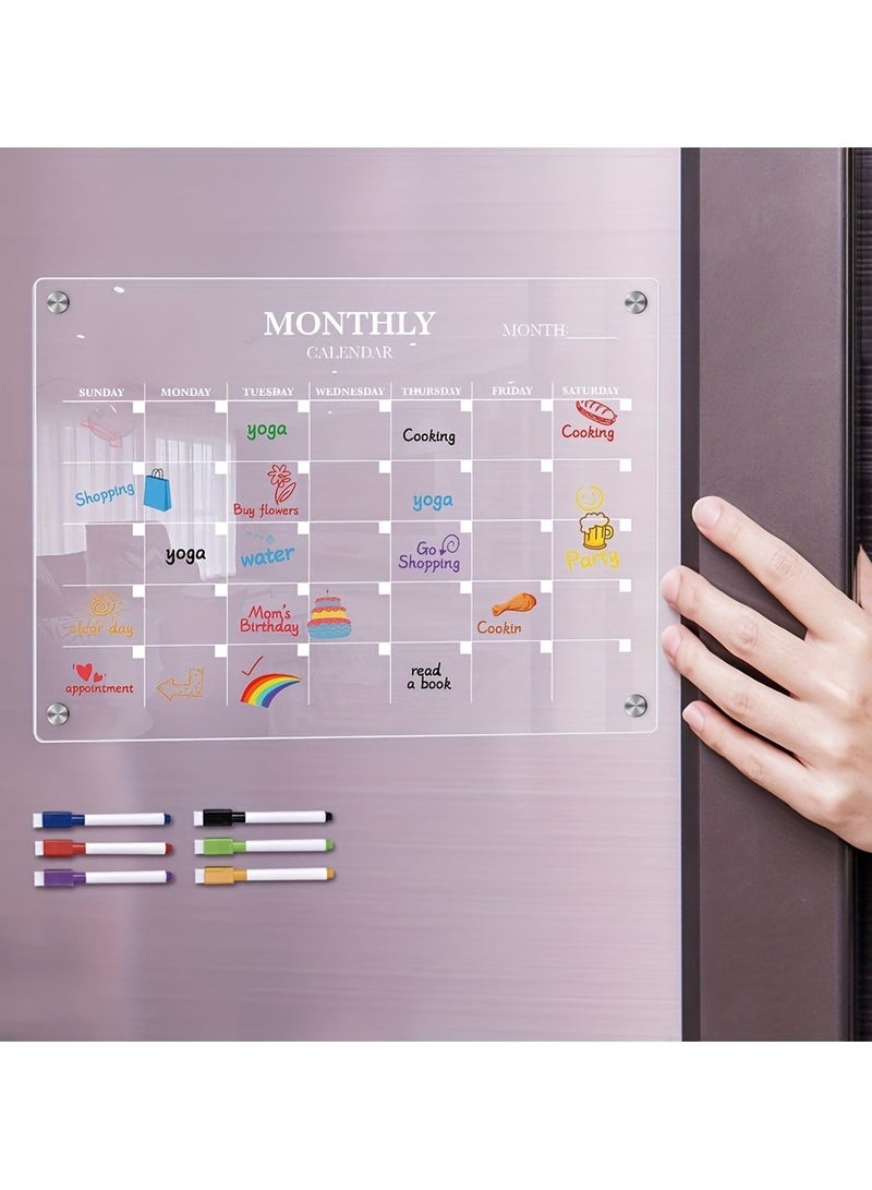 لوحة بيضاء مغناطيسية من الأكريليك للتقويم الشهري للثلاجة - لوحة تخطيط شفافة قابلة للمسح الجاف مع أقلام تحديد - منظم مطبخ مثالي للمنزل والمكتب - Image 4