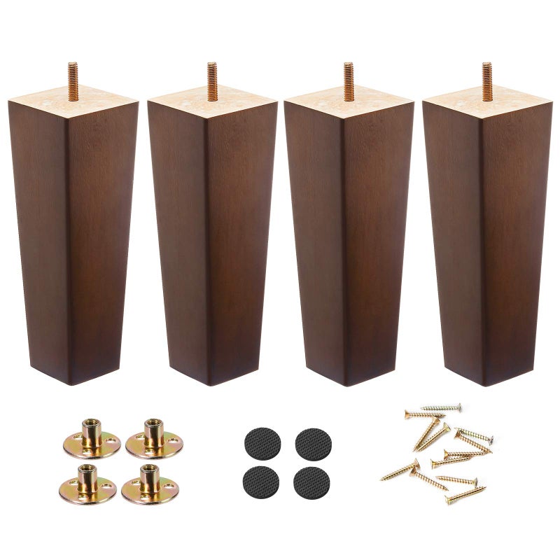 SHANJUE Wood Furniture Legs  8 inch Sofa Legs Pack of 4 Brown Square Mid Century Style Replacement Parts for Dresser Sideboard Recliner Circle Chair Couch Riser Coffee Table 