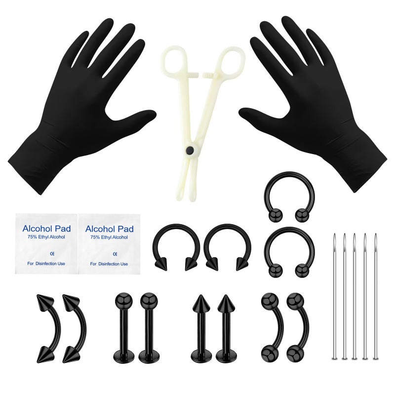 Ze Sen Shi Pin Body Piercing Jewelry Set - 316 Stainless Steel Kit with Tools - Image 1