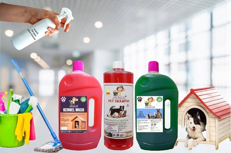swacch غسيل حظيرة سواتش (وردة) + شامبو حيوانات أليفة (فراولة) I مزيل رائحة حيوانات أليفة (موغرا) عبوة مكونة من 1 لتر من 3 عبوات اقتصادية I صديق للكلاب والقطط - Image 2
