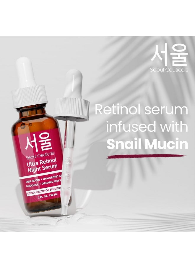 seoulceuticals - 1% Korean Retinol Night Serum For Face 97.5% Snail Mucin + Hyaluronic Acid + Bakuchiol Cruelty Free K Beauty For Sensitive Skin 1Oz - Image 1