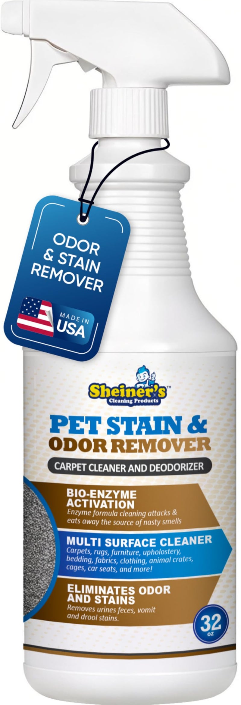 Sheiner's Pet Stain Remover & Pet Odor Eliminator, Advanced Cleaning Bio-Enzyme Cleaner Solution for Carpets, Rugs, Upholstery & Multi-Surfaces, Safe for Pets & Kids. (32 oz) - Image 1
