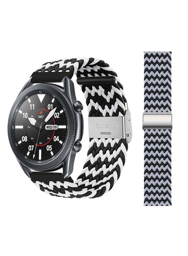 NIBEMINENT Adjustable Braided Solo Loop Band for Samsung Galaxy Watch3 45mm Black/White - Image 1