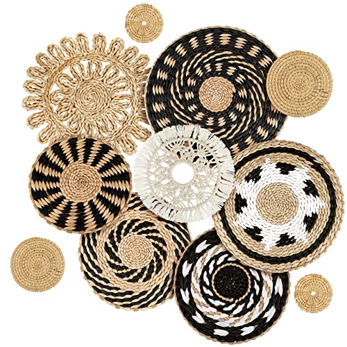 Tatuo 11 Pcs Boho Wall Basket Decor Bulrush Woven Wall Hanging Art Round Farmhouse Rustic Handmade Wicker for Summer Home Bedroom Living Room Kitchen Decorations Multi SizesBoho - Image 1