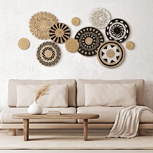 Tatuo 11 Pcs Boho Wall Basket Decor Bulrush Woven Wall Hanging Art Round Farmhouse Rustic Handmade Wicker for Summer Home Bedroom Living Room Kitchen Decorations Multi SizesBoho - Image 3