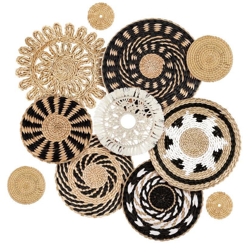 Tatuo 11 Pcs Boho Wall Basket Decor Bulrush Woven Wall Hanging Art Round Farmhouse Rustic Handmade Wicker for Summer Home Bedroom Living Room Kitchen Decorations Multi SizesBoho - Image 2