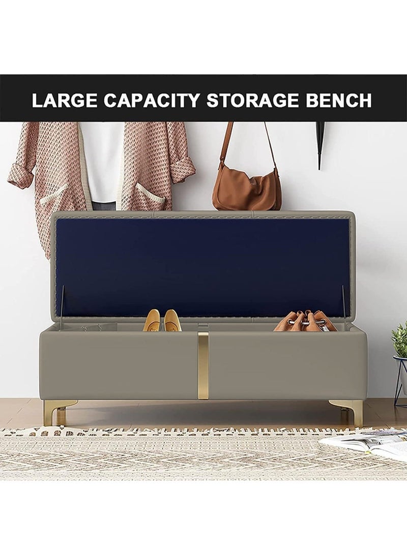 WALALLA Modern Leather Bench, Large Storage Bench, Upholstered Bedroom Benches, Shoe Changing Bench, Storage Ottoman Cuboid Bench, Home Foot Rest with Metal Legs - Image 5