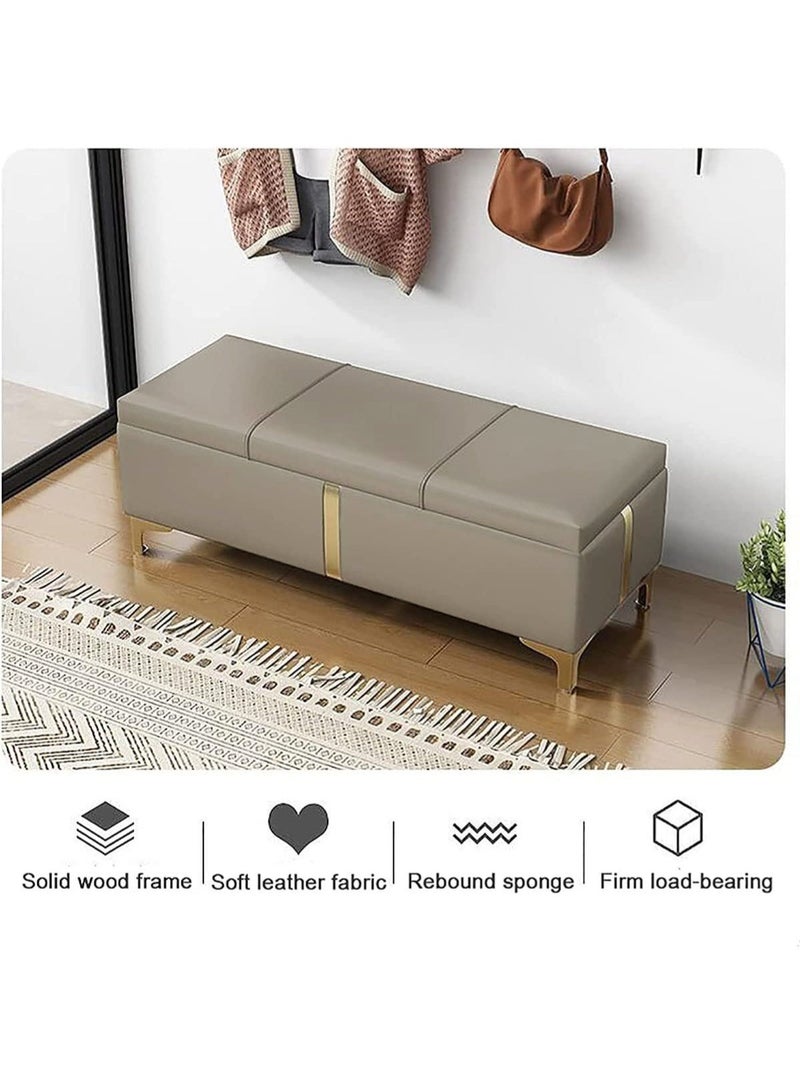WALALLA Modern Leather Bench, Large Storage Bench, Upholstered Bedroom Benches, Shoe Changing Bench, Storage Ottoman Cuboid Bench, Home Foot Rest with Metal Legs - Image 4