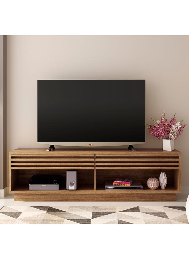 DANUBE HOME خزانة تلفزيون من Easton مع درجين حتى 60 بوصة، وحدة تلفزيون حائطية ترفيهية، حامل تلفزيون خشبي، طاولة وحدة تحكم وسائط لغرفة المعيشة، مقاس L 200x36x59 سم، بني  - Image 1