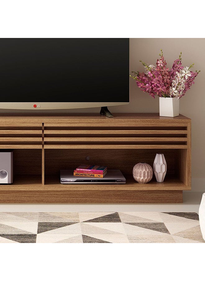 DANUBE HOME خزانة تلفزيون من Easton مع درجين حتى 60 بوصة، وحدة تلفزيون حائطية ترفيهية، حامل تلفزيون خشبي، طاولة وحدة تحكم وسائط لغرفة المعيشة، مقاس L 200x36x59 سم، بني  - Image 2