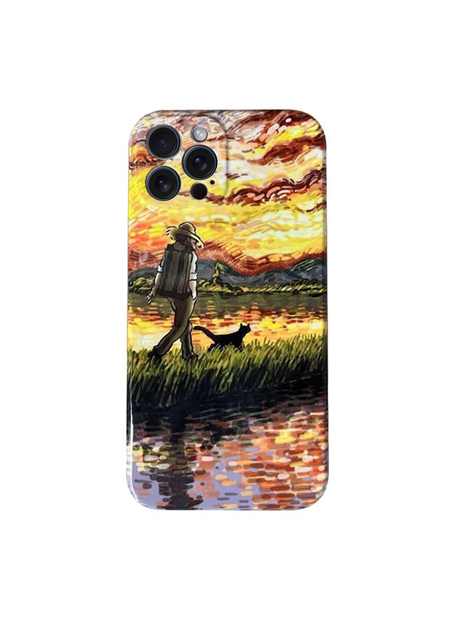 اس-توب جراب لهاتف iPhone 15 Pro بنمط لوحة زيتية من مادة الكمبيوتر اللامعة - Image 1