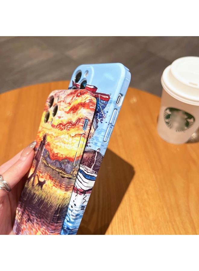 اس-توب جراب لهاتف iPhone 15 Pro بنمط لوحة زيتية من مادة الكمبيوتر اللامعة - Image 2