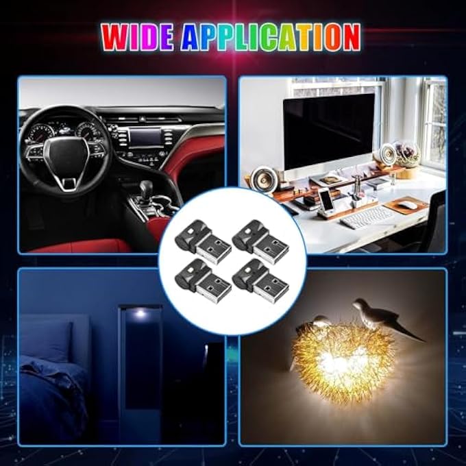 Bukela Usb Car Ambient Lighting Car Interior Ambient Light Portable Mini Led Night Light 7 Colors Adjustable Laptops Usb Sockets Night Lights And Extra Usbplugs Decoration 4 Pieces - Image 3