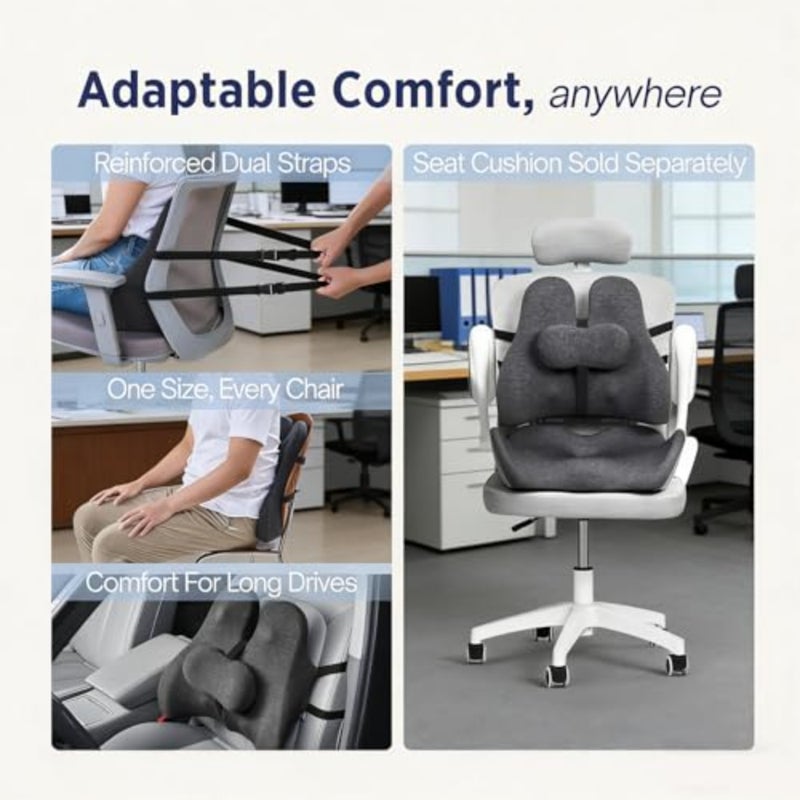 Lumbar Support Pillow for Office Chair, Lower Back Pain Relief Cushion with Adjustable Bolster, Memory Foam Pillow for Car, Couch, Gaming Seats - Image 5