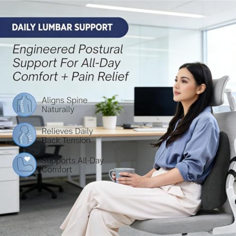 Lumbar Support Pillow for Office Chair, Lower Back Pain Relief Cushion with Adjustable Bolster, Memory Foam Pillow for Car, Couch, Gaming Seats - Image 3