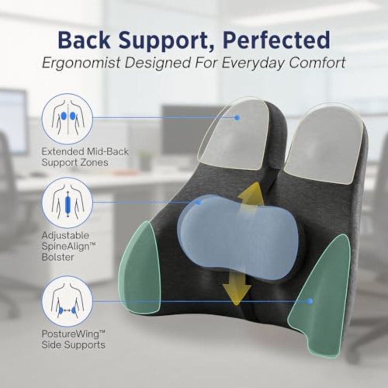 Lumbar Support Pillow for Office Chair, Lower Back Pain Relief Cushion with Adjustable Bolster, Memory Foam Pillow for Car, Couch, Gaming Seats - Image 2