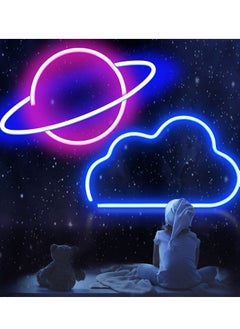 2-Pack Night Light Neon Signs LED Decoration Pink Lightning Bolt and Blue Cloud