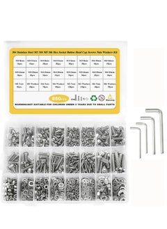 Generic 880Pcs M6 M5 M4 M3 Screws Bolts Nuts Lock and Flat Gasket Washers Assortment Kit Stainless Steel Hex Socket on Head Bolts Nuts Washers Kit with 4Pieces Hex Keys for Free included Tool Box  - Image 1
