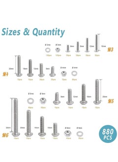 Generic 880Pcs M6 M5 M4 M3 Screws Bolts Nuts Lock and Flat Gasket Washers Assortment Kit Stainless Steel Hex Socket on Head Bolts Nuts Washers Kit with 4Pieces Hex Keys for Free included Tool Box  - Image 2