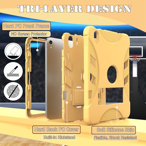 Rantice Military-Grade Tested Case for iPad (A16) 11th/10th Generation(2025/2022), Heavy Duty Shockproof Protective iPad Case with Kickstand & Pencil Holder & Child-Safe Design, Yellow - Image 4