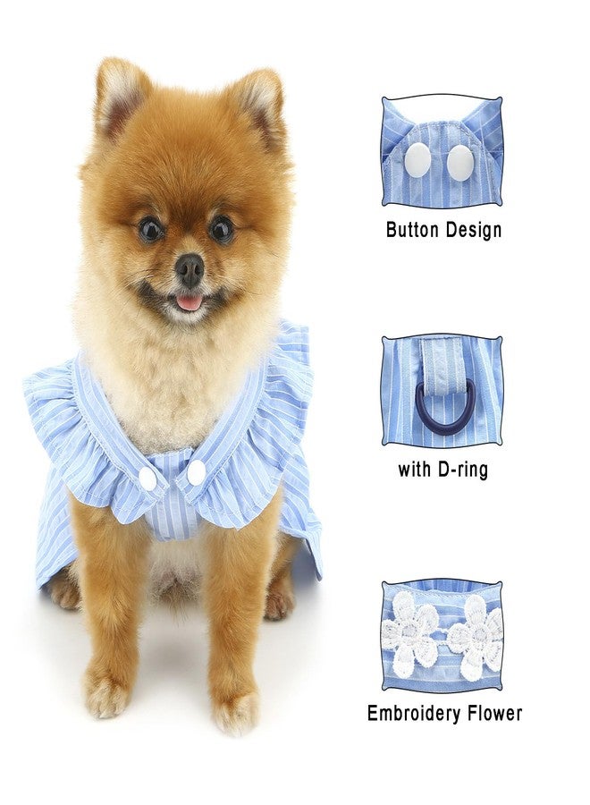فستان أنيق للكلاب الصغيرة من PAIDEFUL، فستان صيفي مخطط للجراء مزين بتطريزات زهور، فساتين أميرة صيفية بحمالات، ملابس رائعة للحيوانات الأليفة، زي لطيف للقطط والكلاب الصغيرة، أزرار على شكل حرف D، أزرق، مقاس M - Image 3