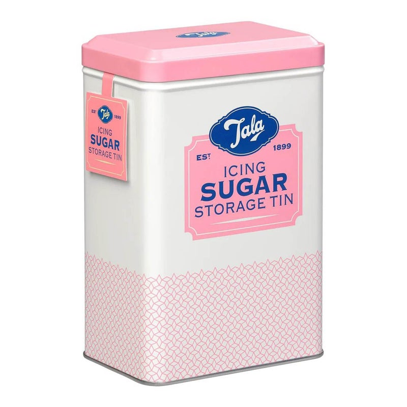 Tala Originals Metal Pink and Cream Nostalgic Design Storage Tin 185x185x19 cm  Holds a Full Bag of Icing Sugar  Stylish Kitchen Storage