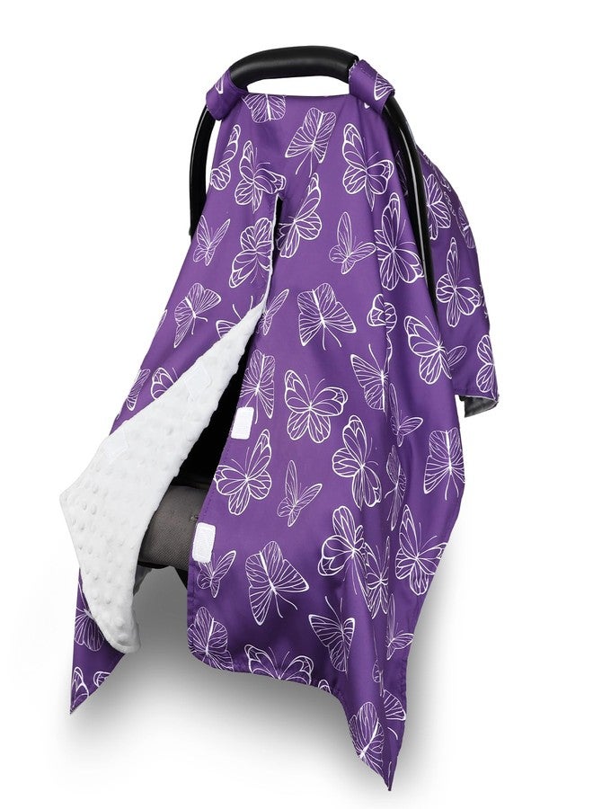 WINGHENLEE Baby Car Seat Cover for Boys Girls, Winter Infant Carseat Cover for Babies, Peekaboo Opening Nursing Cover Carseat Canopy, Warm Carrier Cover for Newborn, Purple Butterfly - Image 1