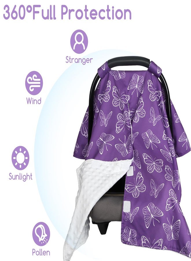 WINGHENLEE Baby Car Seat Cover for Boys Girls, Winter Infant Carseat Cover for Babies, Peekaboo Opening Nursing Cover Carseat Canopy, Warm Carrier Cover for Newborn, Purple Butterfly - Image 5