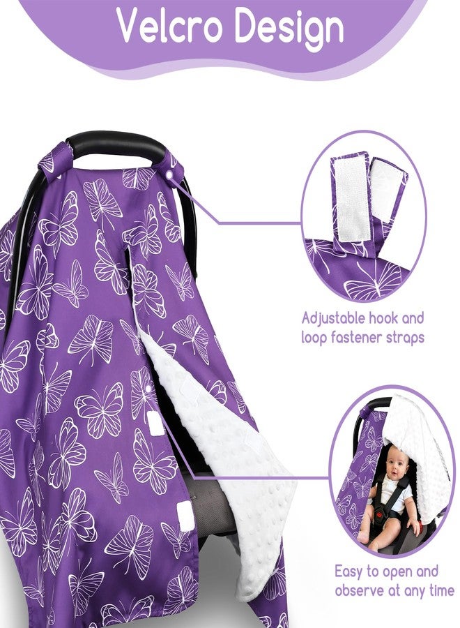 WINGHENLEE Baby Car Seat Cover for Boys Girls, Winter Infant Carseat Cover for Babies, Peekaboo Opening Nursing Cover Carseat Canopy, Warm Carrier Cover for Newborn, Purple Butterfly - Image 3
