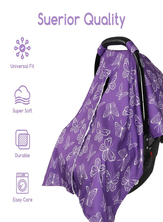 WINGHENLEE Baby Car Seat Cover for Boys Girls, Winter Infant Carseat Cover for Babies, Peekaboo Opening Nursing Cover Carseat Canopy, Warm Carrier Cover for Newborn, Purple Butterfly - Image 4