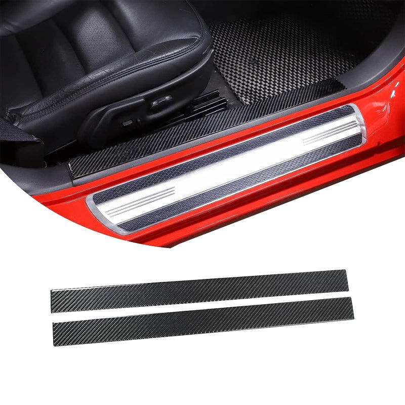 PIUGILH Interior Door Sill Scuff Plate Guards Compatible with Corvette C6 Z06 ZR1 20052013 Real Carbon Fiber Door Sill Protector Cover Inner Accessories 2PCS Black